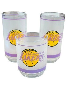 Los Angeles Lakers -Mobil Promo Frosted Glasses 1980's - LOT of 3